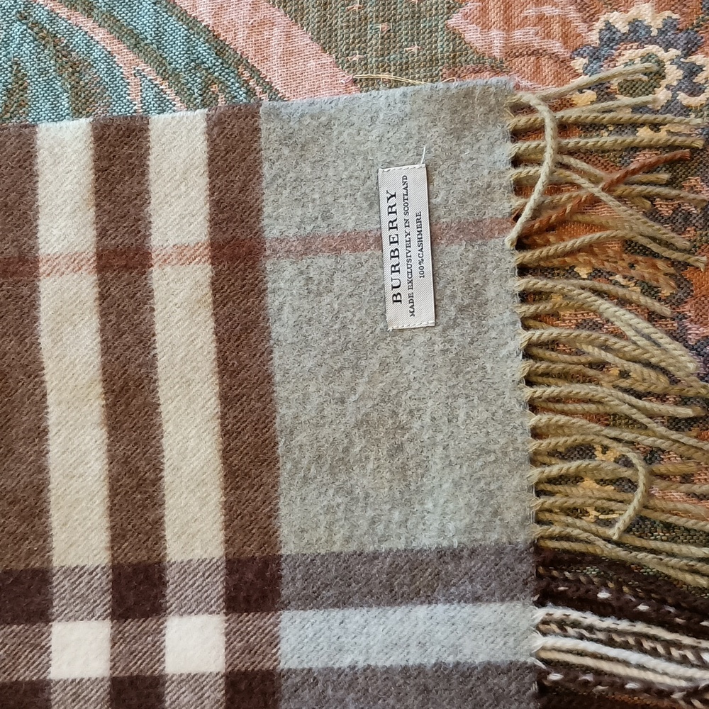 Burberry Grayish Green Plaid Cashmere Scarf - Picture 5 of 7